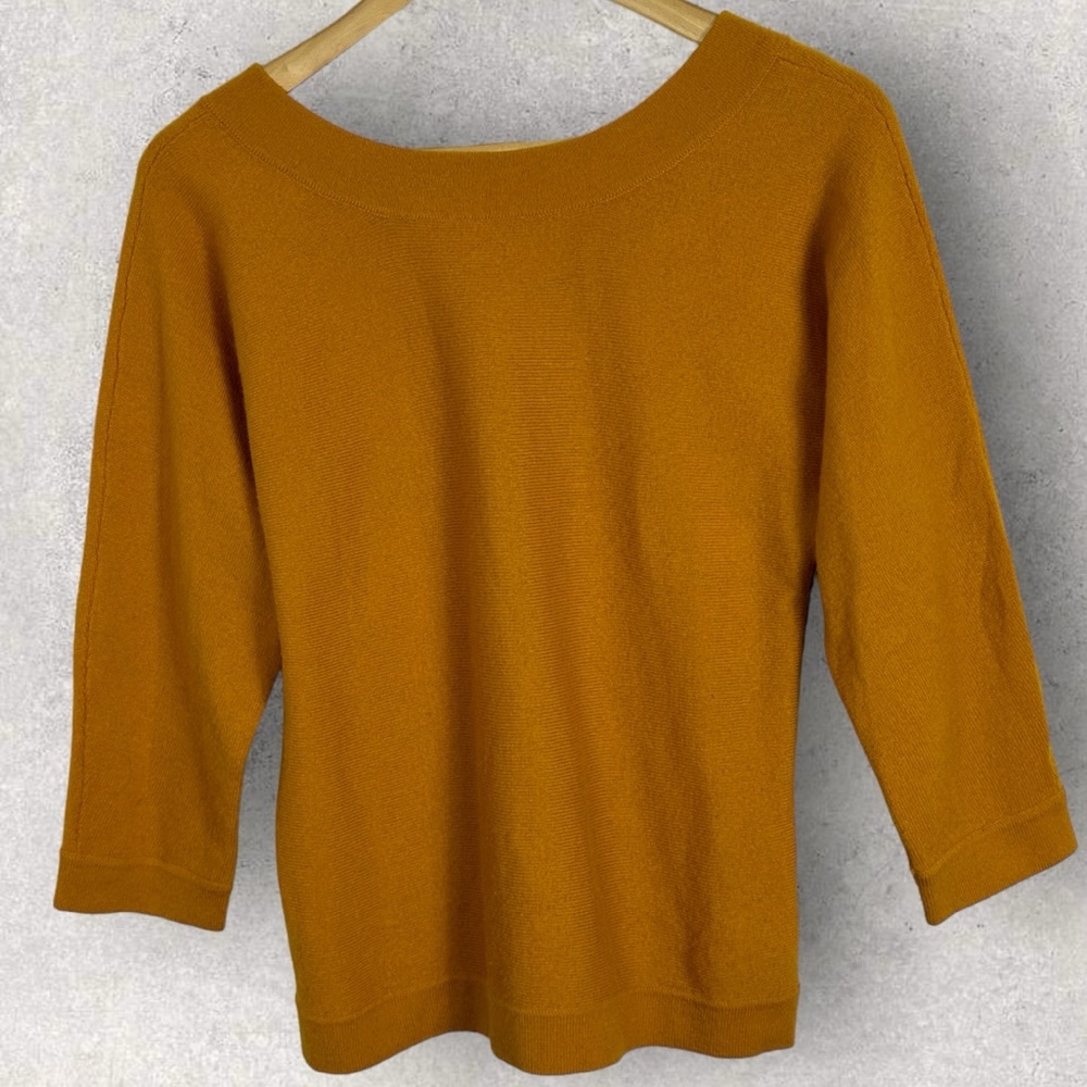 Magaschoni 100% Cashmere Mustard Yellow Orange Sweater Knit Reversible Small S‎